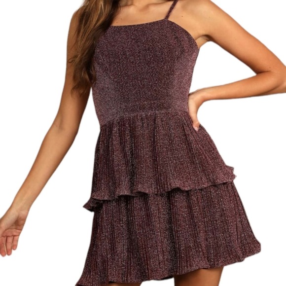 Lulus Black and Pink Metallic Pleated Mini Dress Size XL - Picture 11 of 11